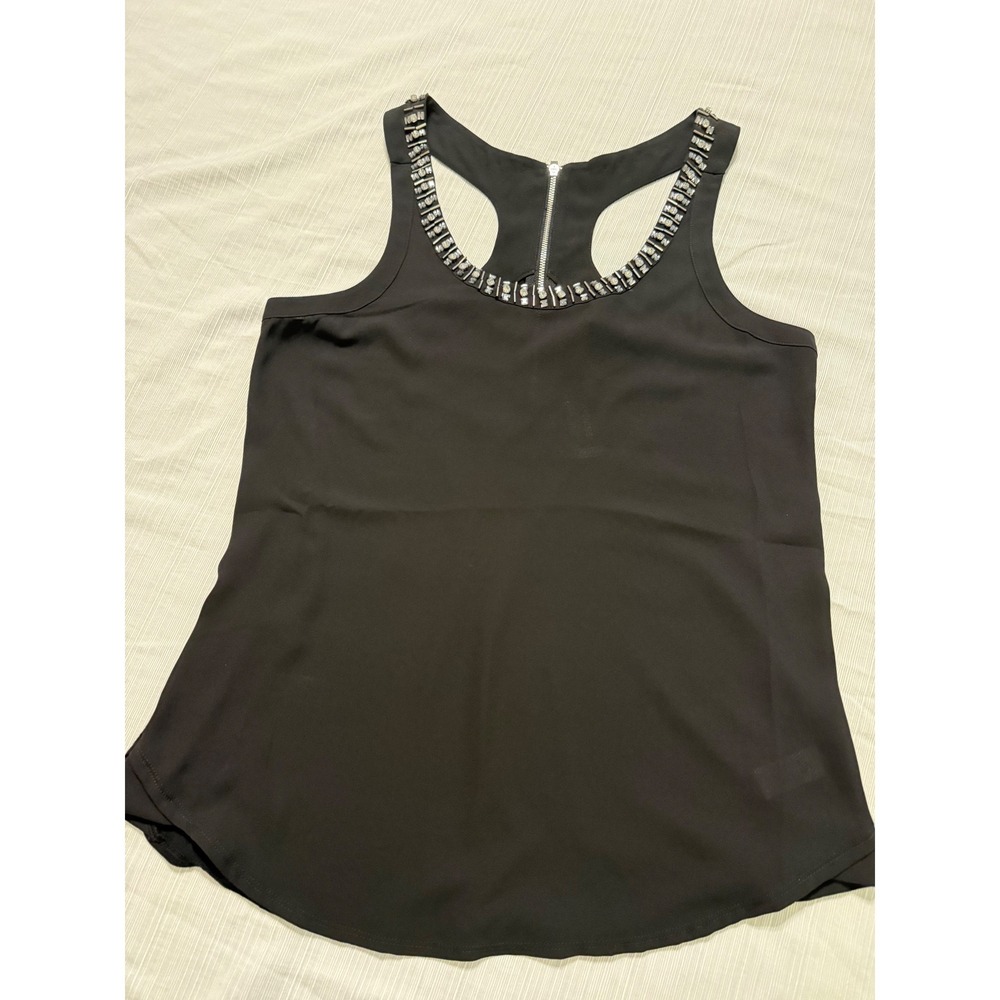 Express Black Embellished Racerback Tank Top Silver Beaded Zip Back NWT Medium